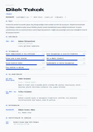 Eczacı CV Örnekleri cv indir